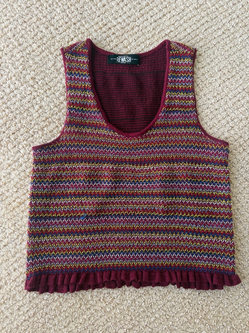 Rewash Burgundy Multicolor Zigzag Knit Tank